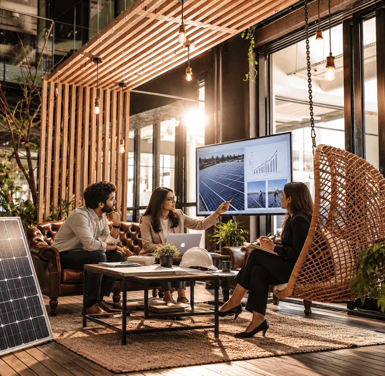 Falcon Solutions team reviewing a solar project
