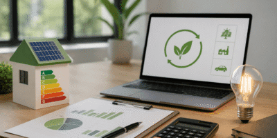 Energy consultancy desk with solar planning materials