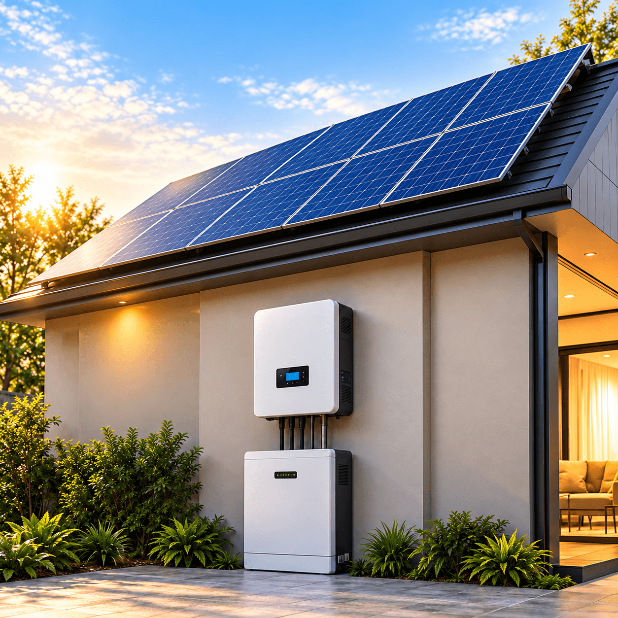 Home solar array with a hybrid inverter and battery